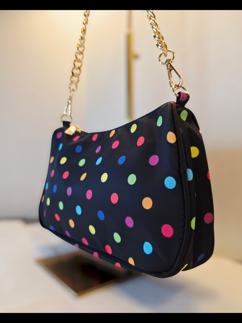 Black and Colorful Polka Dot Shoulder Bag with Gold Chain Strap  NWT - Picture 2 of 7